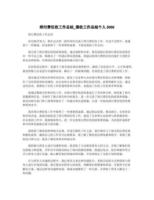 排污费征收工作总结_催收工作总结个人5000