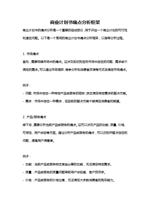 商业计划书痛点分析框架