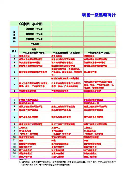 项目一级里程碑及二级主项计划模板