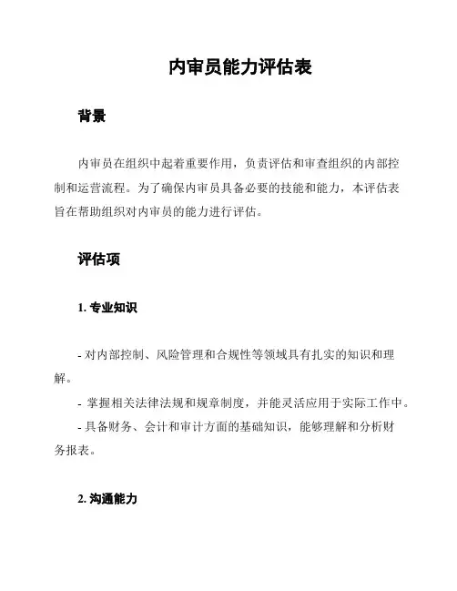 内审员能力评估表
