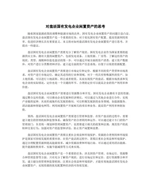 对盘活国有发电企业闲置资产的思考