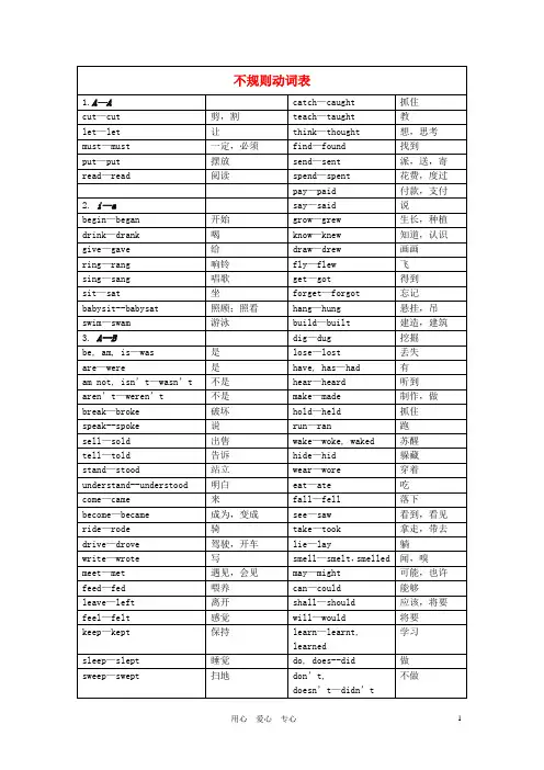 七年级英语下册 不规则动词表过去式素材 人教新目标版