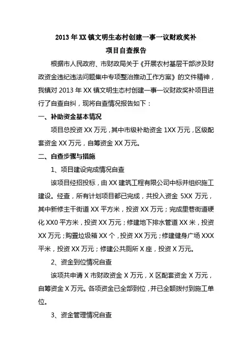20XX年XX镇一事一议项目自评报告