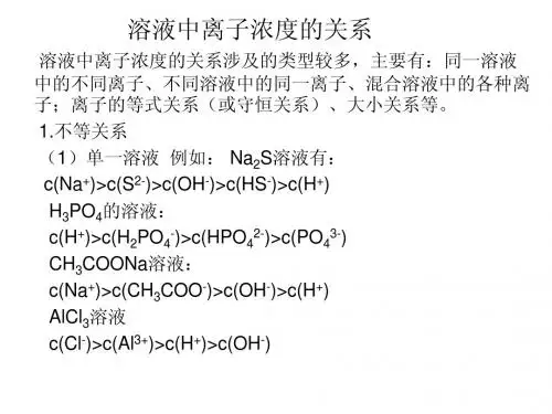 溶液中离子浓度的关系