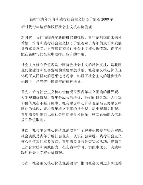 新时代青年培育和践行社会主义核心价值观2000字