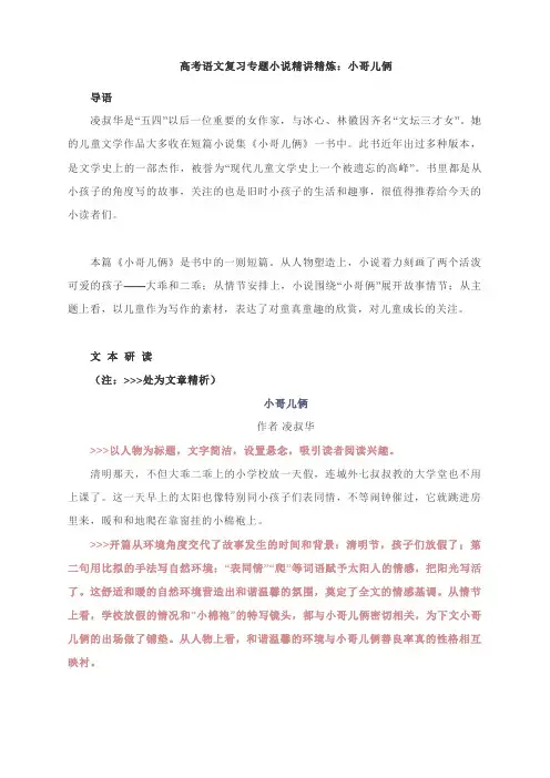 高考语文复习小说专题： 2018年高考江苏卷：小哥儿俩