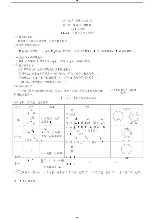 苏教版高中数学知识点必修1集合、函数