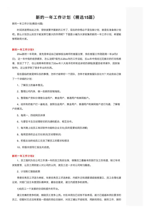 新的一年工作计划（精选15篇）