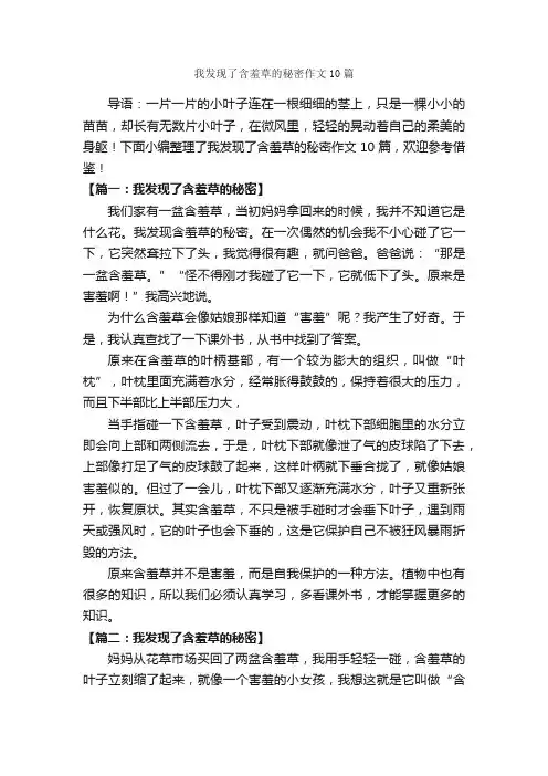 我发现了含羞草的秘密作文10篇