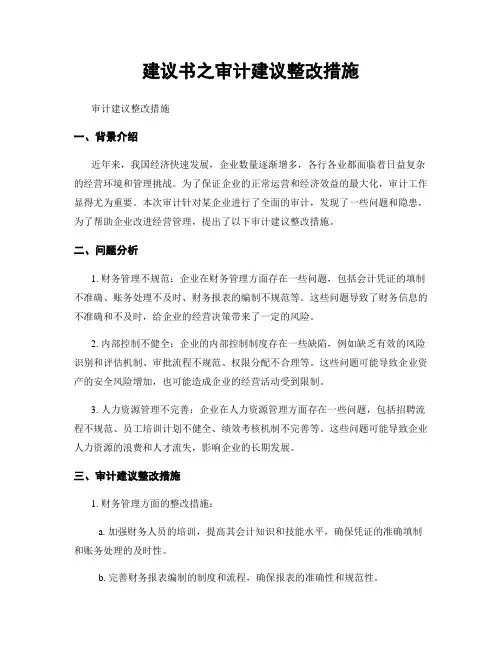 建议书之审计建议整改措施