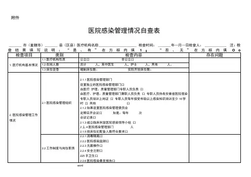 医院感染自查表
