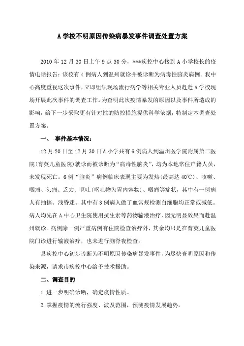 不明原因传染病暴发事件的现场调查方