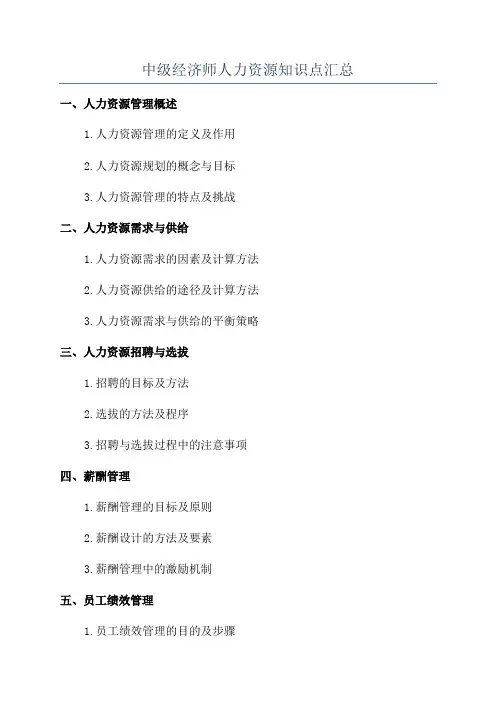 中级经济师人力资源知识点汇总