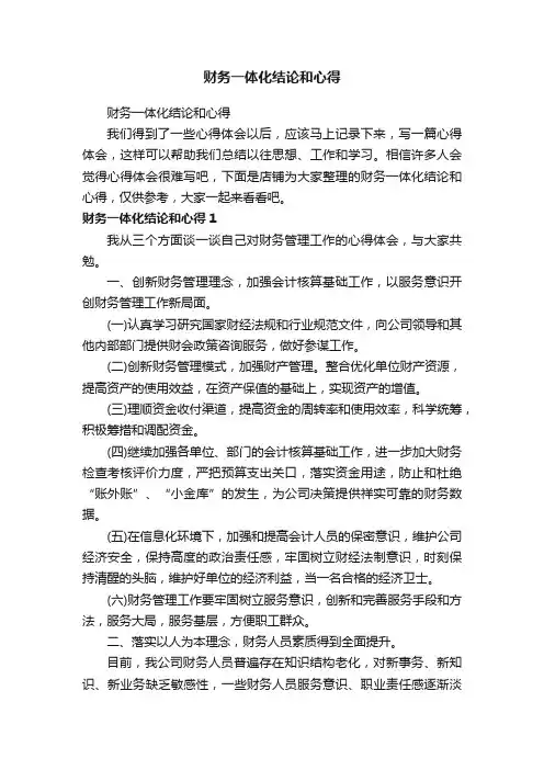 财务一体化结论和心得