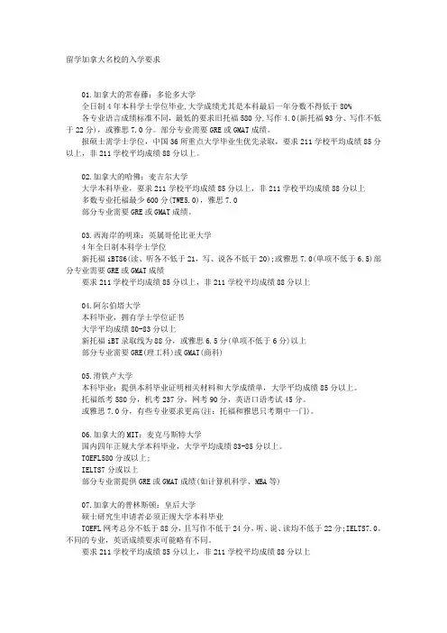 留学加拿大名校的入学要求 