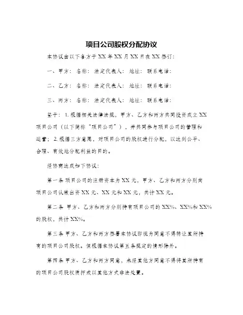 项目公司股权分配协议