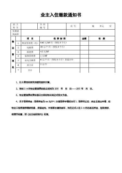 物业公司业主缴费一览表