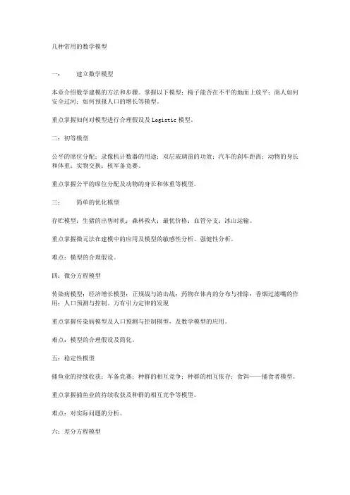 数模几个典型的模型