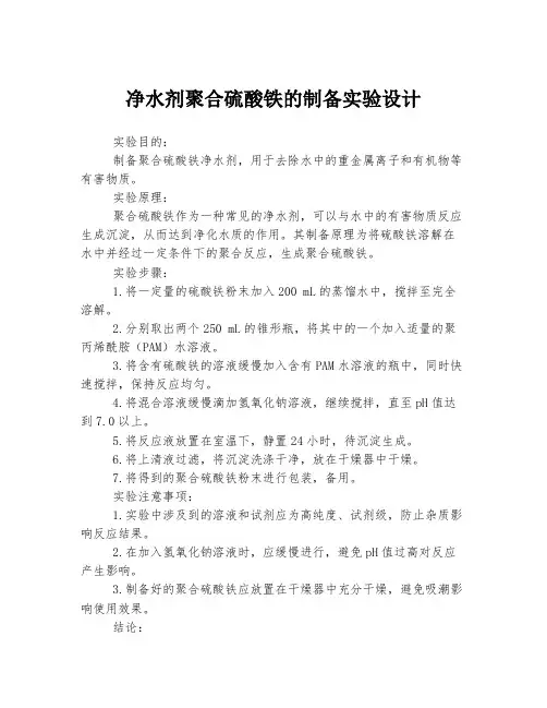 净水剂聚合硫酸铁的制备实验设计