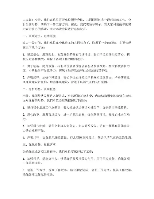 单位领导会议总结发言稿