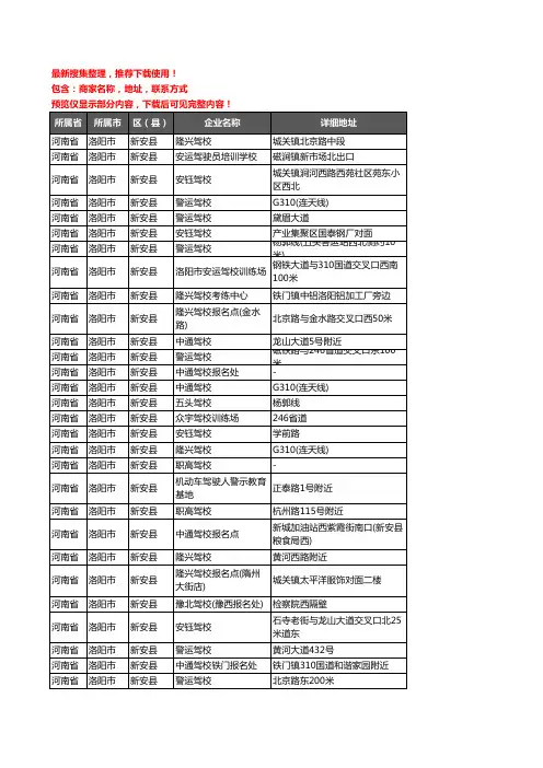 新版河南省洛阳市新安县驾校培训企业公司商家户名录单联系方式地址大全41家