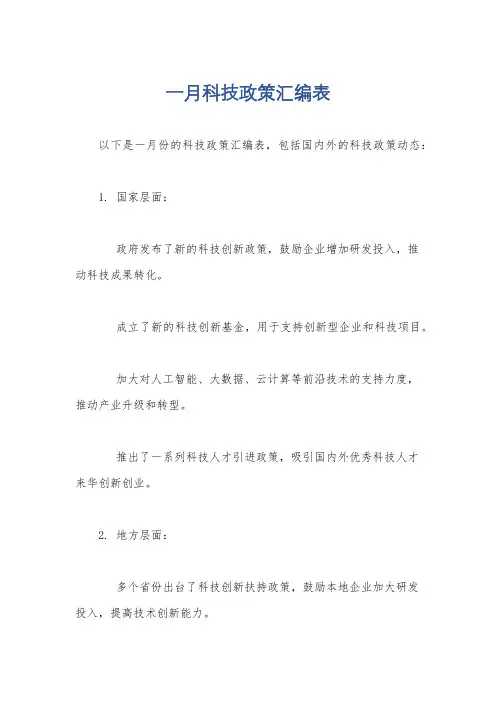 一月科技政策汇编表