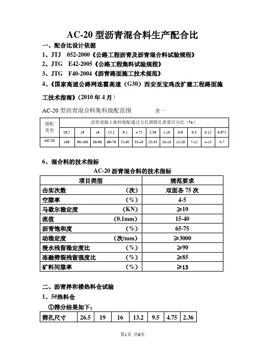 AC-20型沥青混合料生产配合比