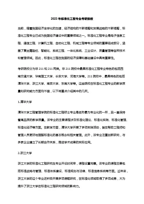 2023年标准化工程专业考研院校