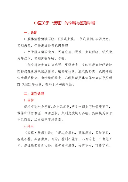 中医关于“痿证”的诊断与鉴别诊断