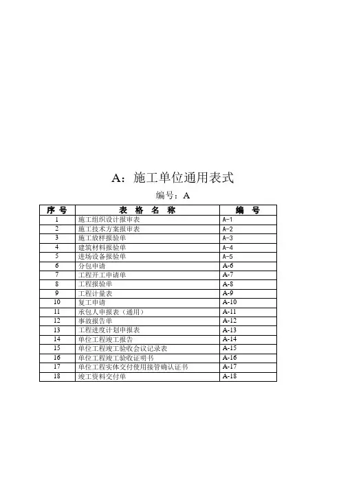 A类表式(施工单位通用表).