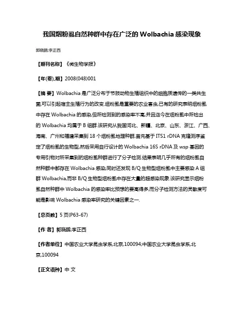 我国烟粉虱自然种群中存在广泛的Wolbachia感染现象