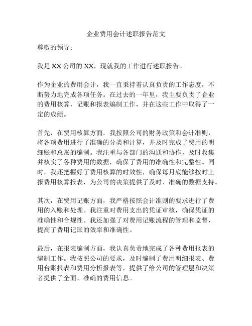 企业费用会计述职报告范文