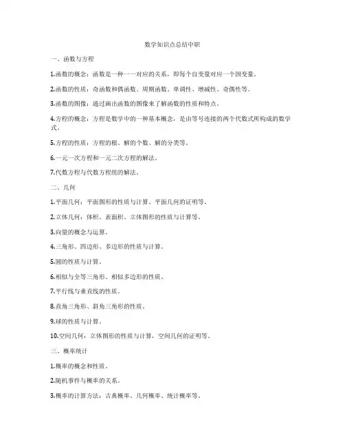 数学知识点总结中职