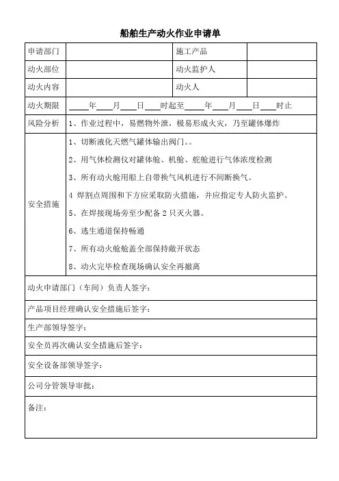 船舶生产动火作业申请单-模板