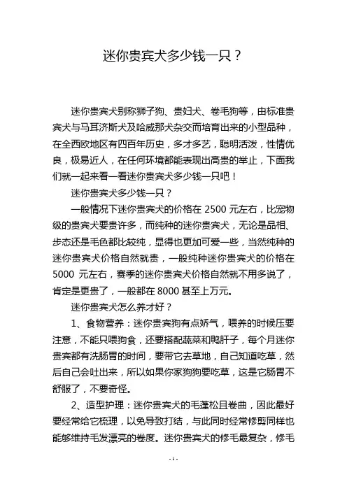 迷你贵宾犬多少钱一只？