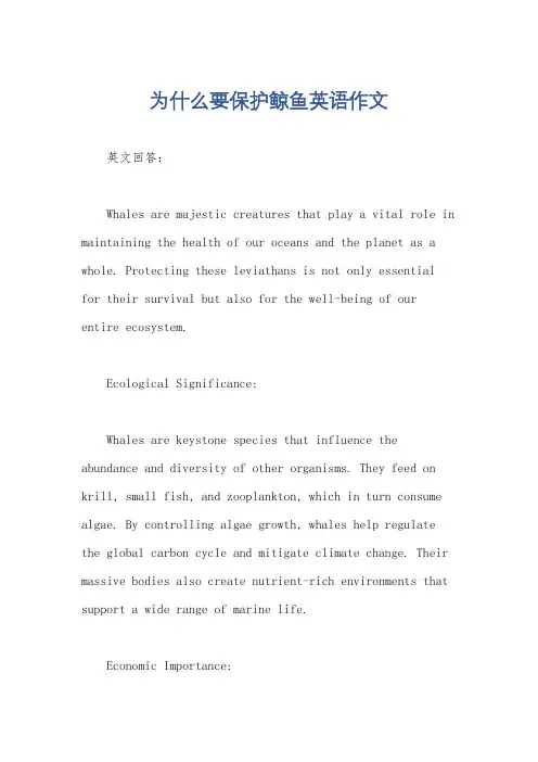 为什么要保护鲸鱼英语作文