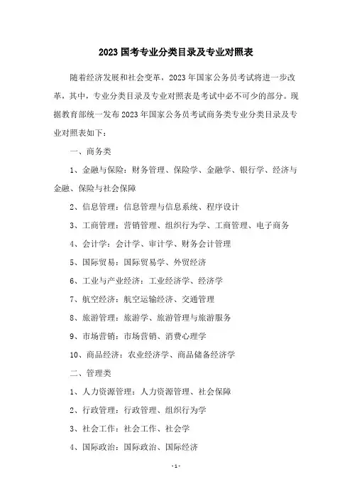2023国考专业分类目录及专业对照表