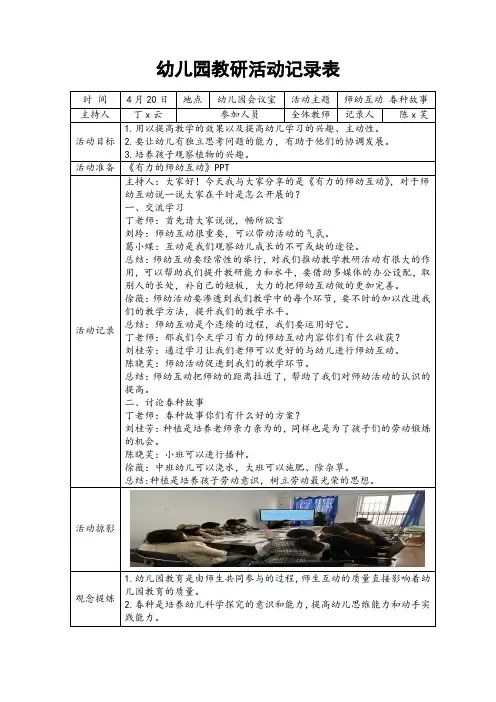 幼儿园教研活动记录表
