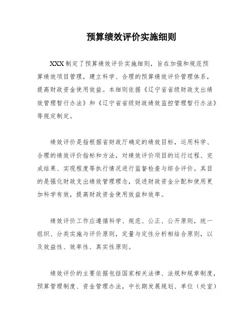 预算绩效评价实施细则