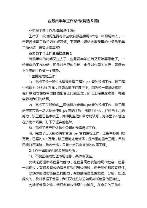 业务员半年工作总结（精选5篇）