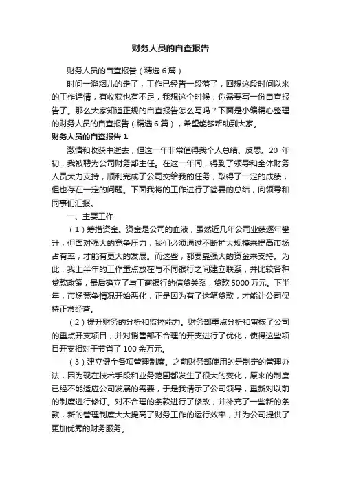 财务人员的自查报告（精选6篇）