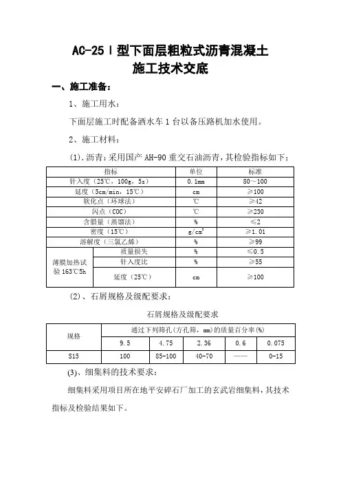 AC-25Ⅰ型下面层粗粒式沥青混凝土