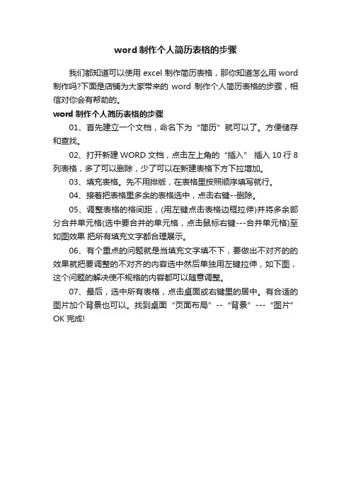 word制作个人简历表格的步骤