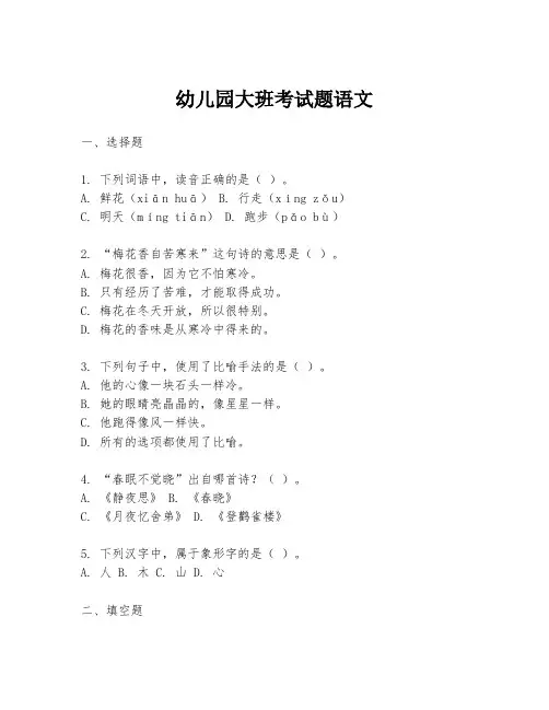 幼儿园大班考试题语文