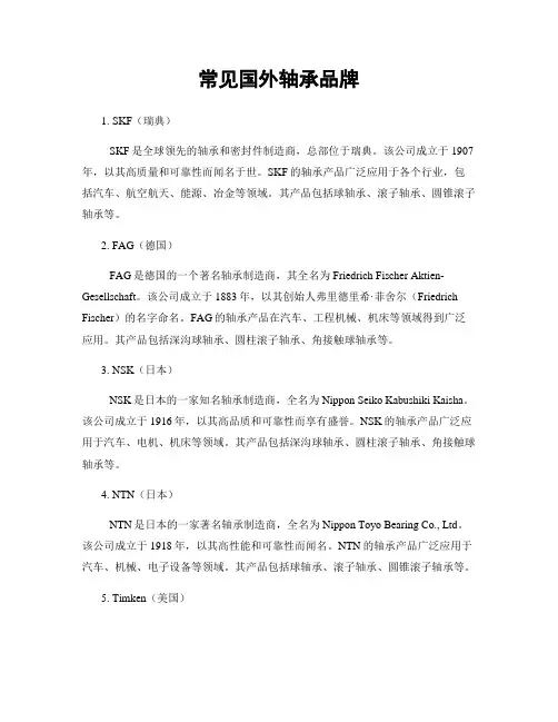 常见国外轴承品牌