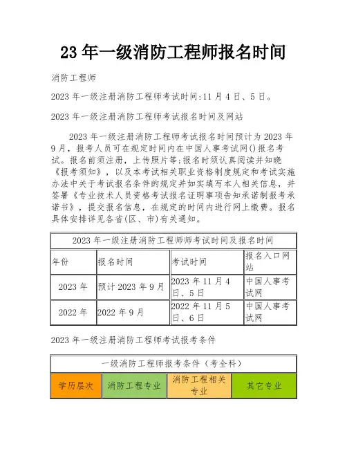 23年一级消防工程师报名时间