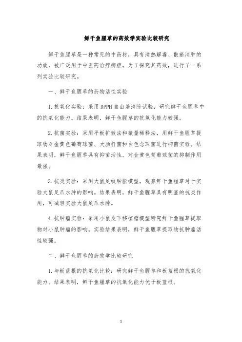 鲜干鱼腥草的药效学实验比较研究