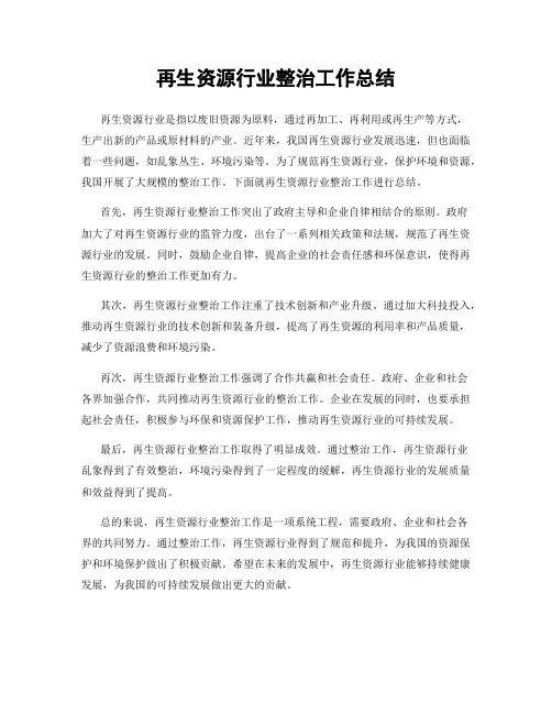 再生资源行业整治工作总结