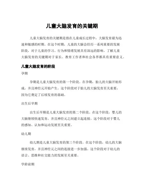 儿童大脑发育的关键期