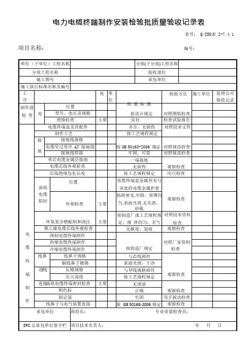 电力电缆终端制作安装检验批质量验收记录表(可编辑修改word版)